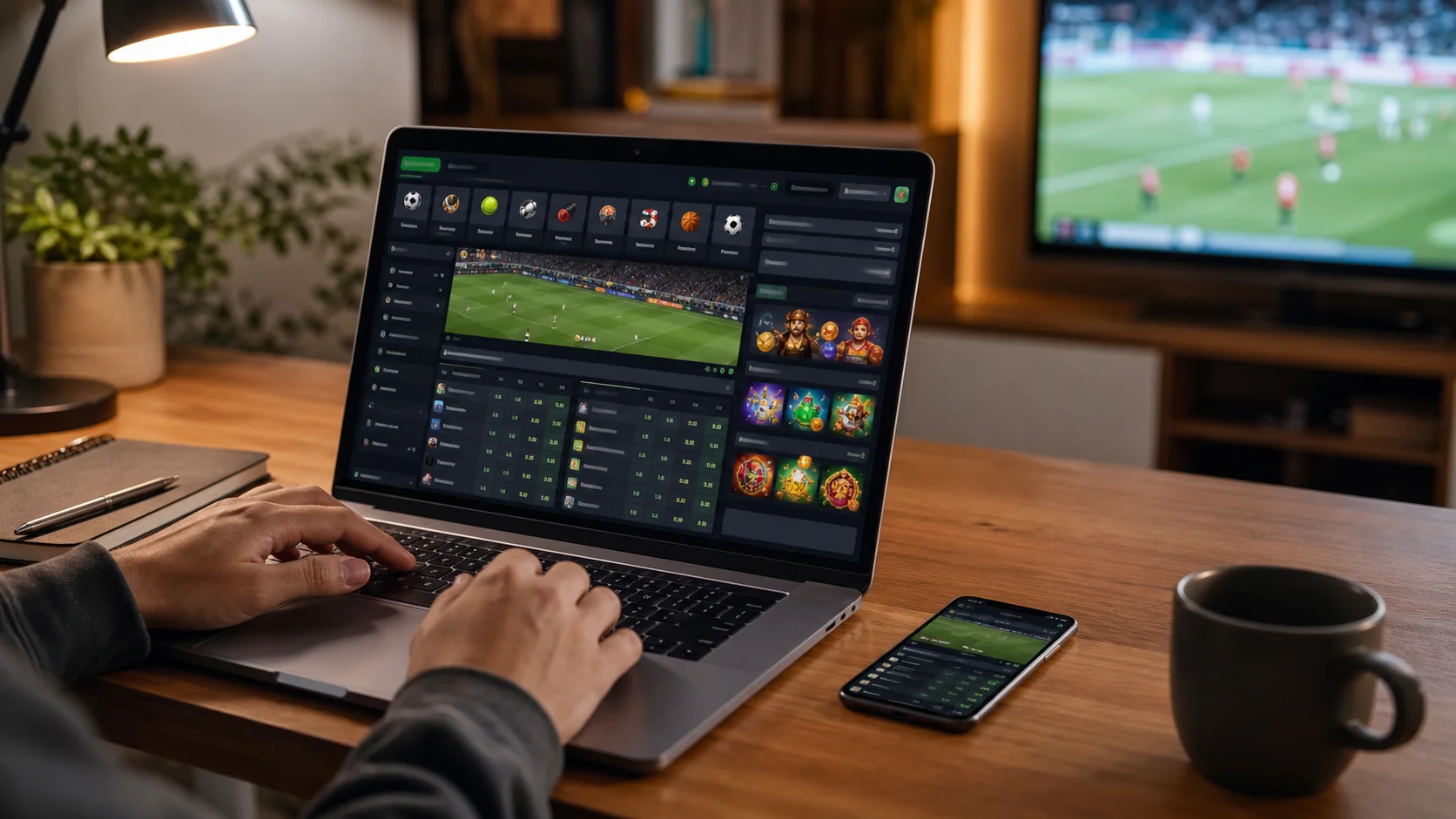 Plataforma volcanobet em notebook e celular com apostas esportivas e cassino online